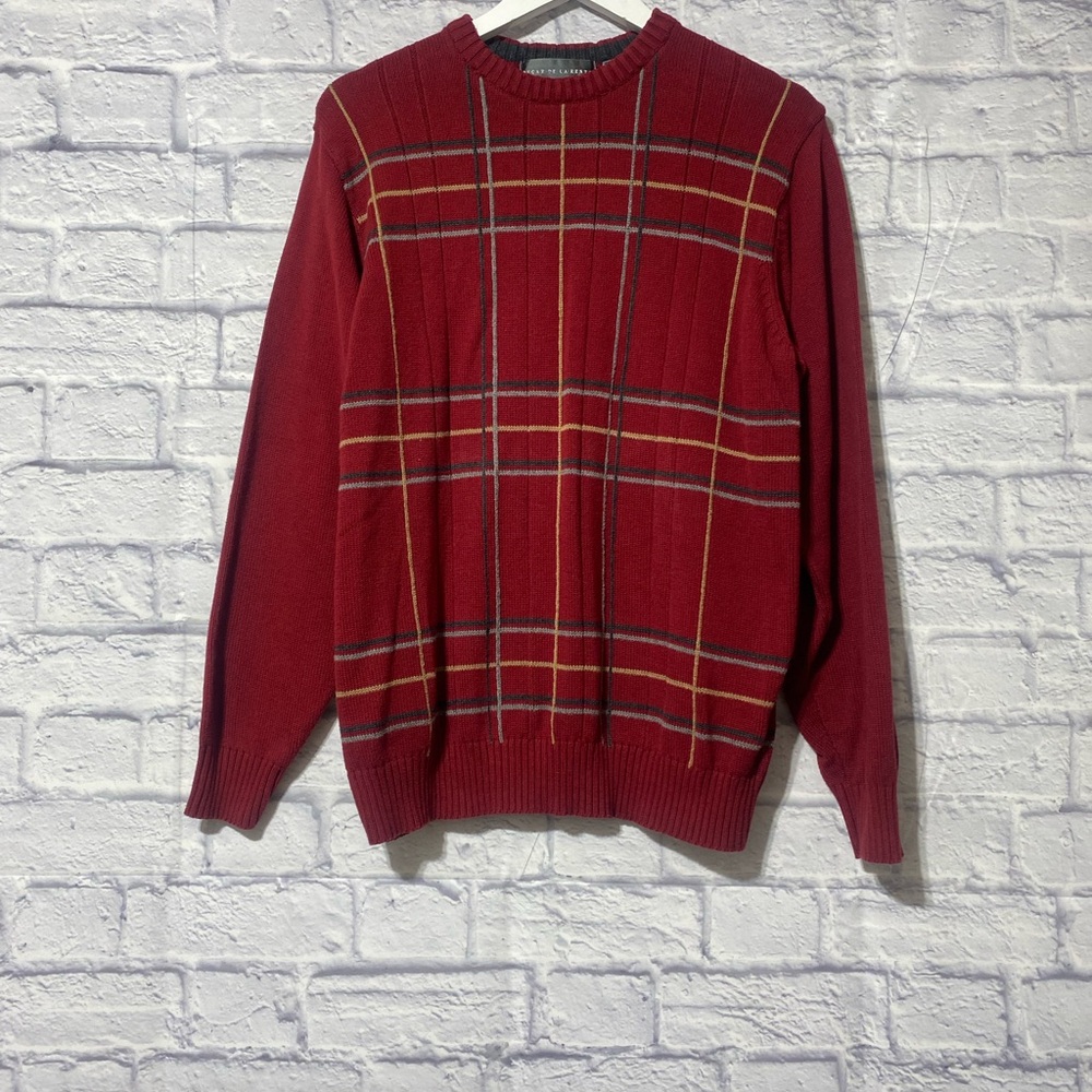 Oscar de la Renta Burgundy Plaid Crewneck Sweater